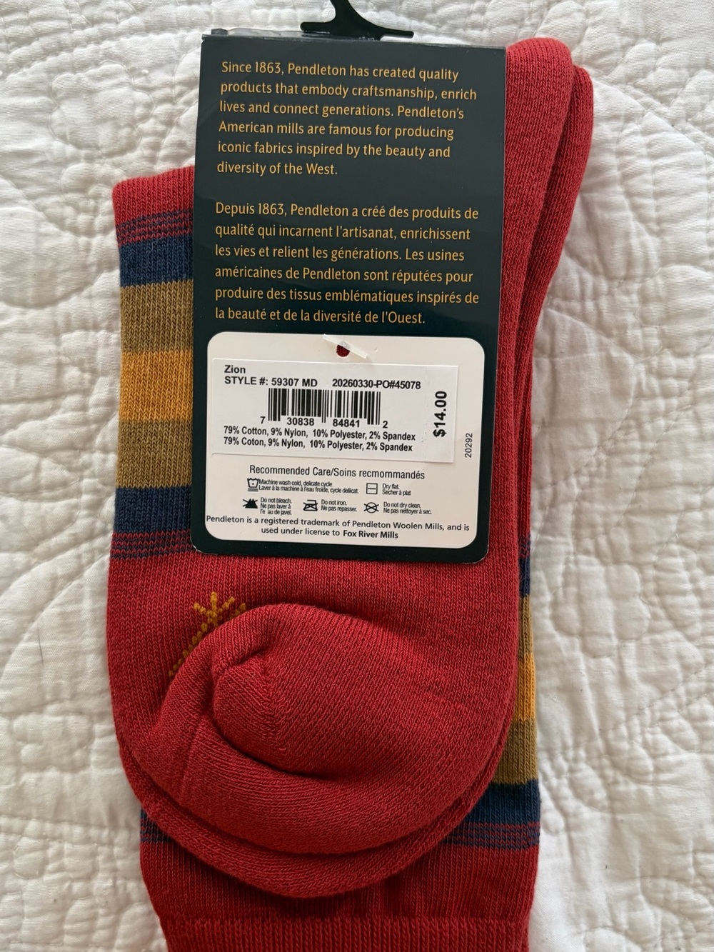 Pendleton Red Crew Socks with Striped Accent - Picture 5 of 5
